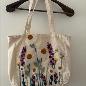 Floral Embroidered Canvas Tote Bag